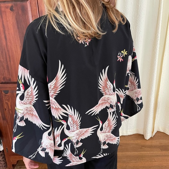 Unisex crane bird kimono top - Picture 4 of 5